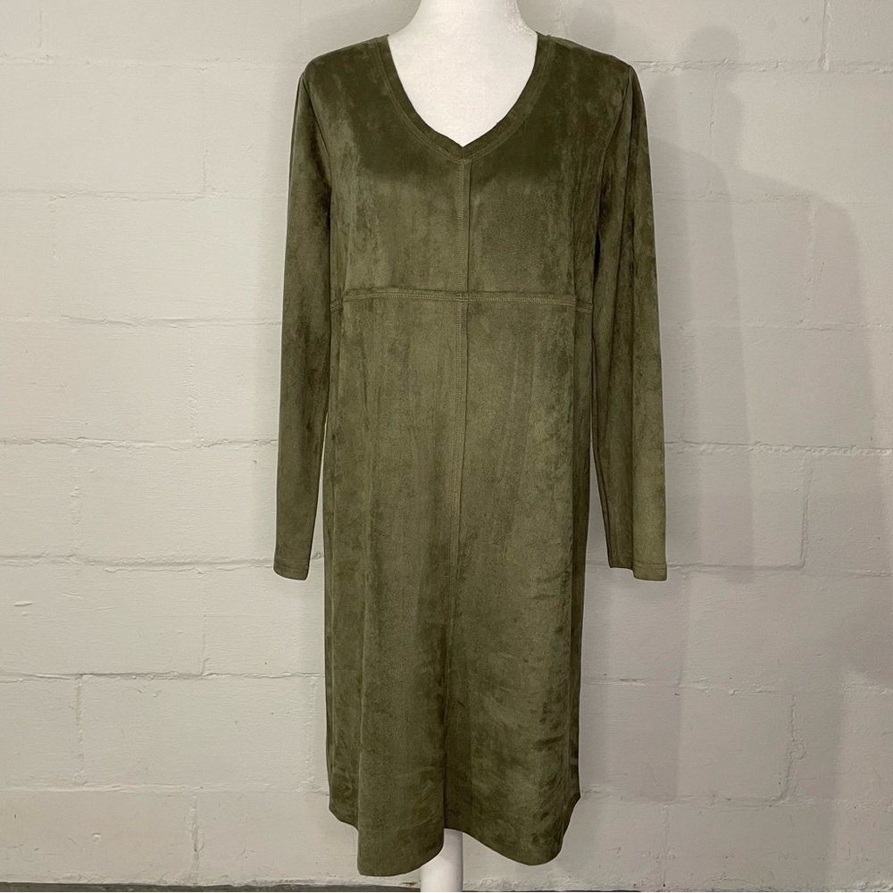 Joh Olive Suede-Look V-Neck Long Sleeve Dress
